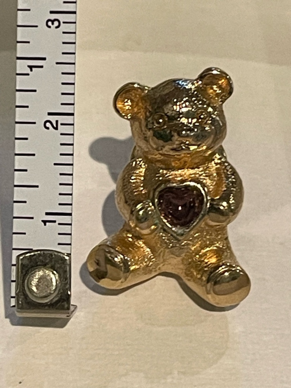 Vintage Avon Teddy Bear Brooch Gold Tone Amethyst Heart Rhinestone Pin February - Picture 3 of 6